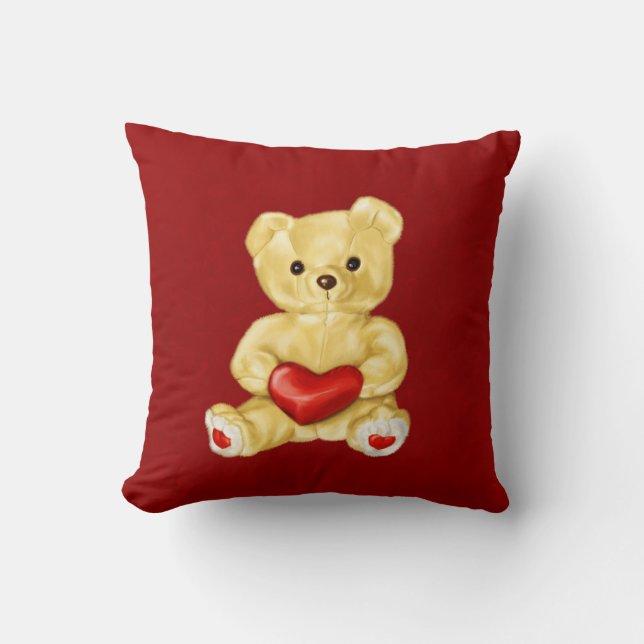 Red Heart Hypnotising Cute Teddy Bear Cushion (Front)