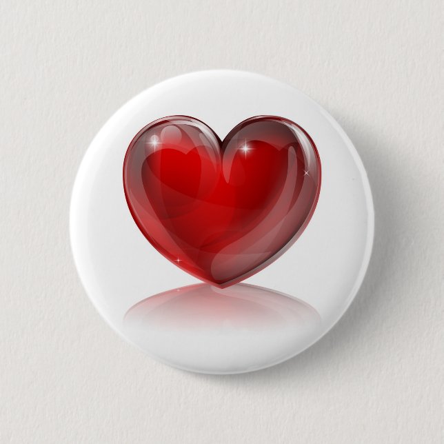 Red heart illustration 6 cm round badge (Front)