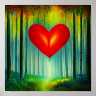 Red Heart in a Forest Poster