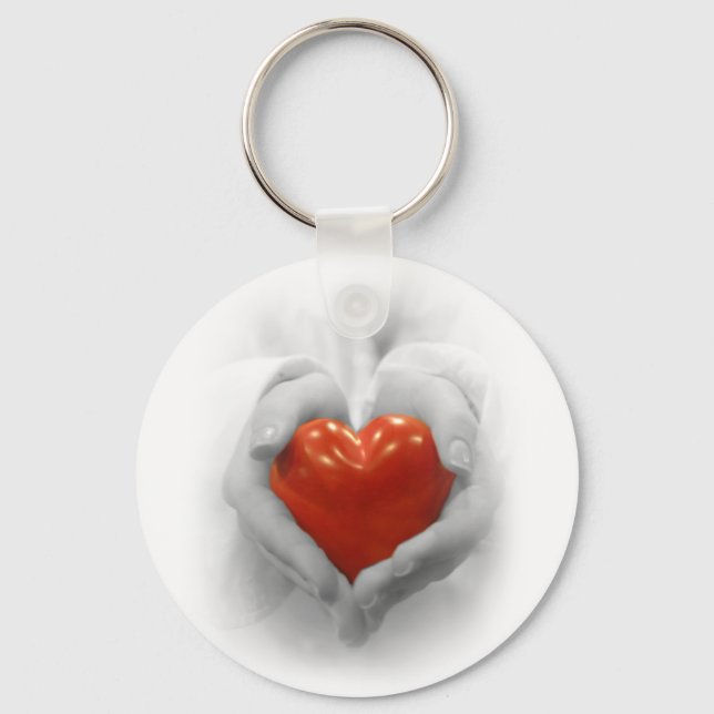 Red Heart in Hands, I Love You Shape Key Ring (Front)