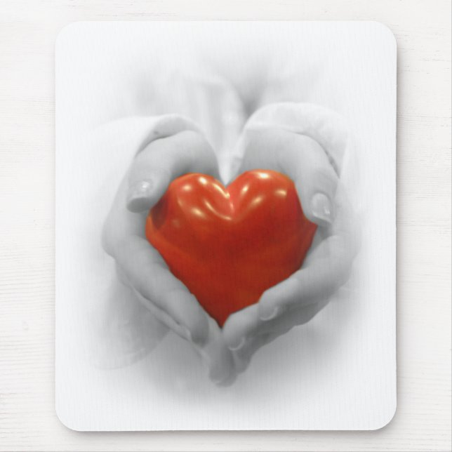 Red Heart in Hands, I Love You Shape Mouse Pad (Front)