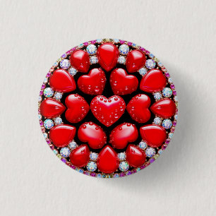 Red Heart Jewellery Circle 3 Cm Round Badge