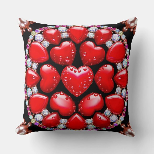 Red Heart Jewellery Circle Cushion (Front)