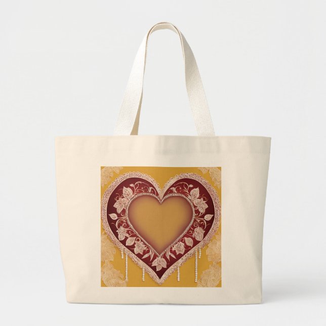 Red Heart Lace AI art  Large Tote Bag (Front)