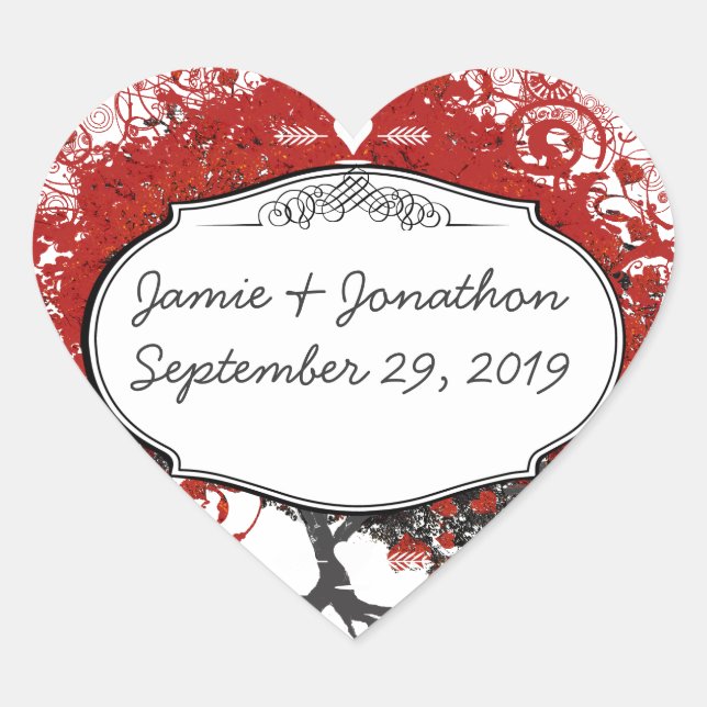 Red Heart Leaf Tree Heart Sticker (Front)