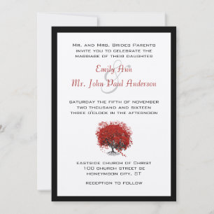 Red Heart Leaf Tree Invitation