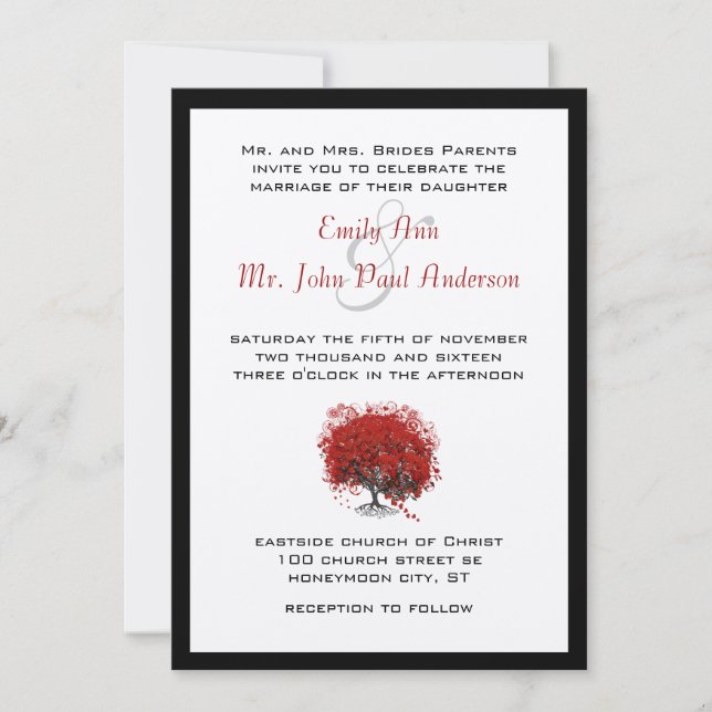 Red Heart Leaf Tree Invitation (Front)