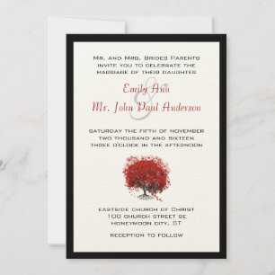 Red Heart Leaf Tree Invitation
