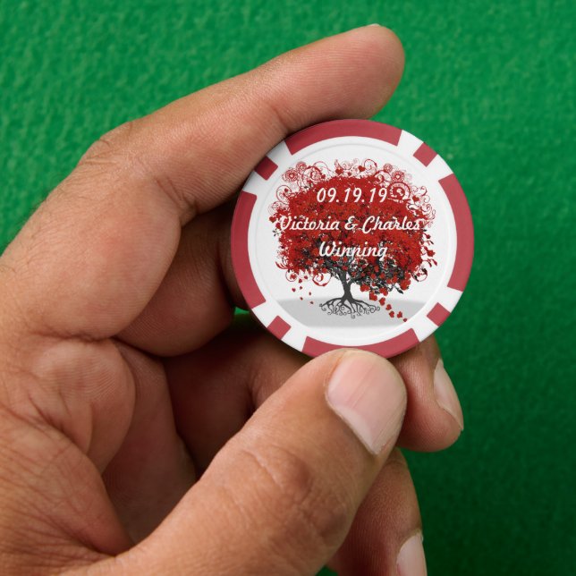 Red Heart Leaf Tree Poker Chips (Hand)