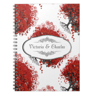 Red Heart Leaf Tree Spiral Notebook