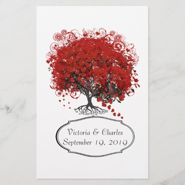 Red Heart Leaf Tree Stationery (Front)