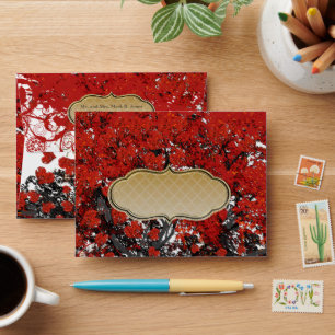 Red Heart Leaf Tree Wedding Envelope