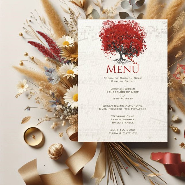 Red Heart Leaf Tree Wedding Menu (Creator Uploaded)