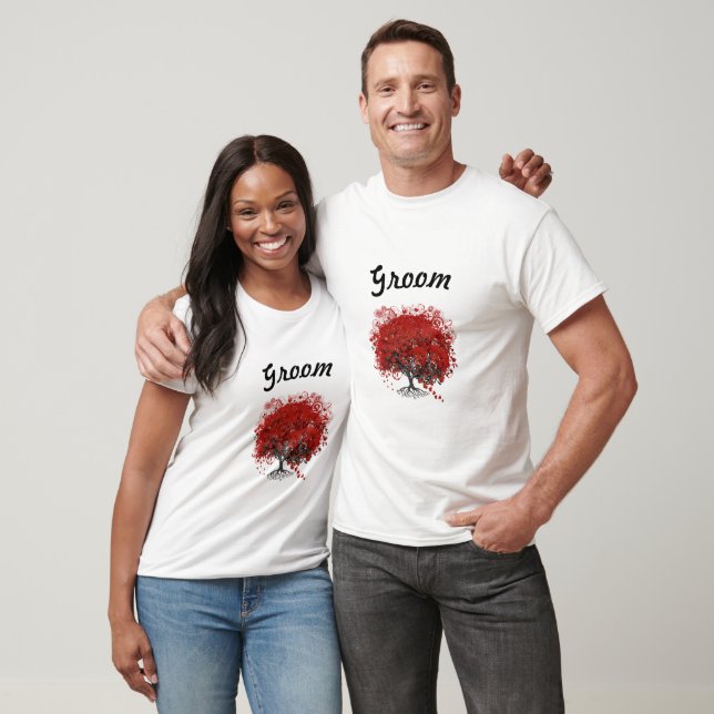 Red Heart Leaf Tree Wedding T-Shirt (Unisex)