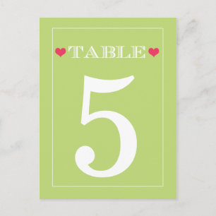 Red Heart Lime Green Wedding Table Number Cards