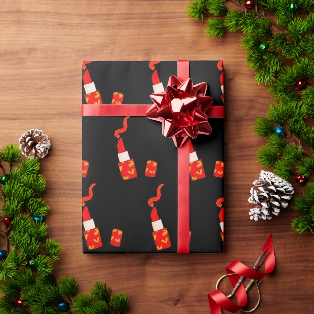 Red Heart Lipstick Pop Art Design Wrapping Paper (Holiday Gift)