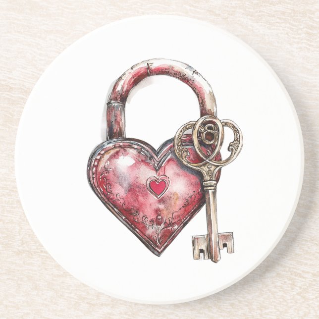 Red Heart Lock & Key Coaster (Front)