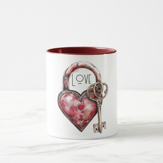 Red Heart Lock & Key Love Mug (Center)