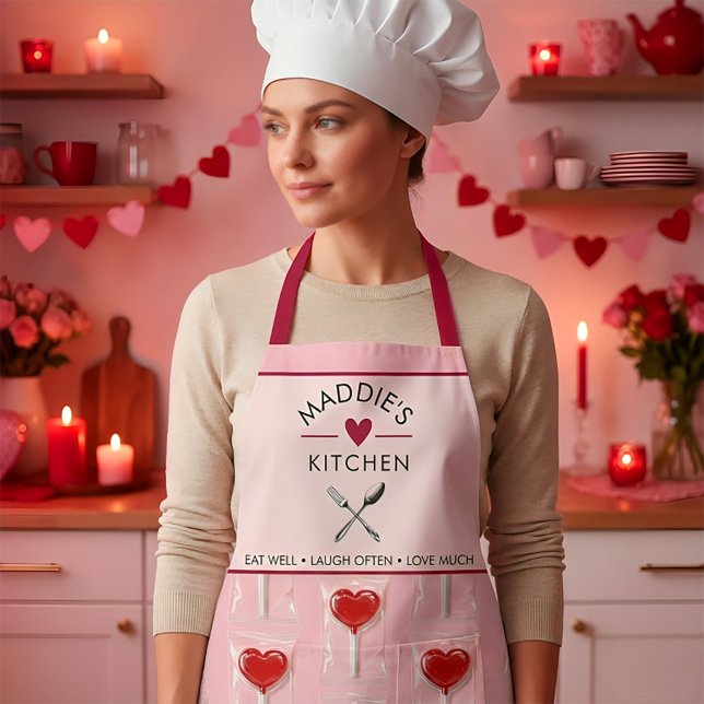 Red Heart Lollipop – Valentine Candy Illustration Apron (#ValentineApron#ValentinesDayGift#LoveThemedApron#KitchenLove#ChefApron#ValentineKitchen#Romantic)