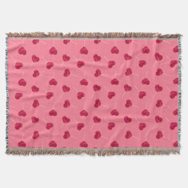 Red Heart lollipops and pattern on warm red Throw Blanket (Front)