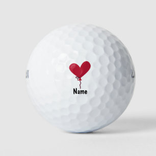 Red heart love balloon for golfer on Valentine's  Golf Balls
