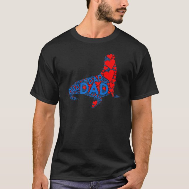Red Heart Love Blue Dad  Cute Seal Daddy Father's  T-Shirt (Front)