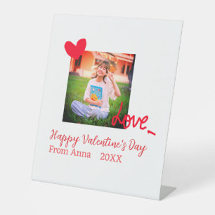 Red heart love happy valentine's day add photo nam pedestal sign