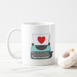 Red Heart Love Note Vintage Typewriter Valentine's Coffee Mug