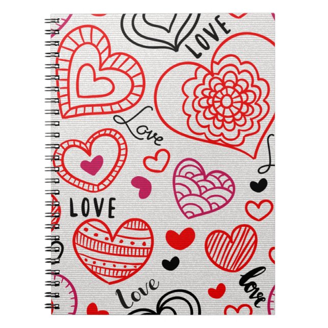 Red Heart Love Pattern Design | Cute Romantic Styl Notebook (Front)