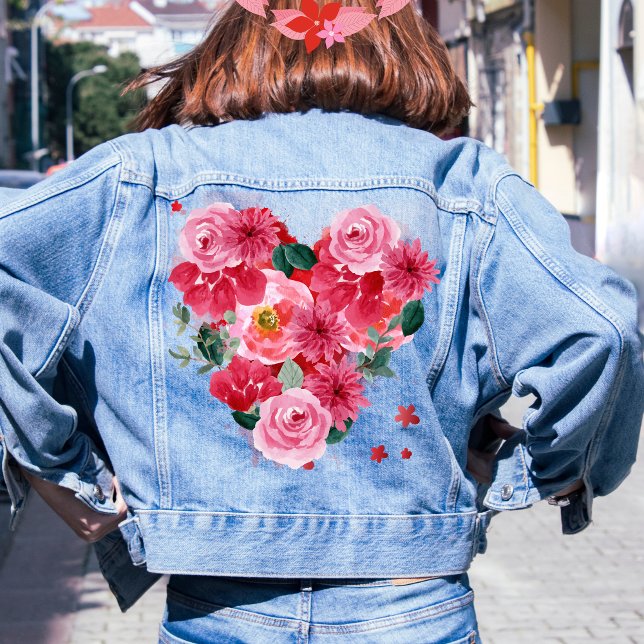 Red Heart Love pink  Floral Valentines day Women Denim Jacket (Creator Uploaded)