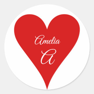 Red Heart Love Valentine's Day Name & Monogram Classic Round Sticker