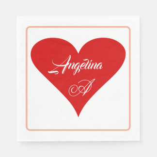 Red Heart Love Valentine's Day Name & Monogram Napkin