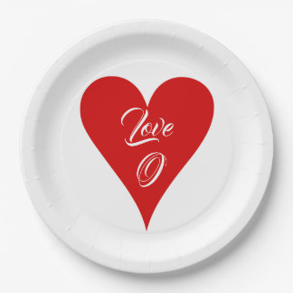 Red Heart Love Valentine's Day Name & Monogram Paper Plate