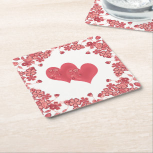 red heart love Valentine's day Square Paper Coaster