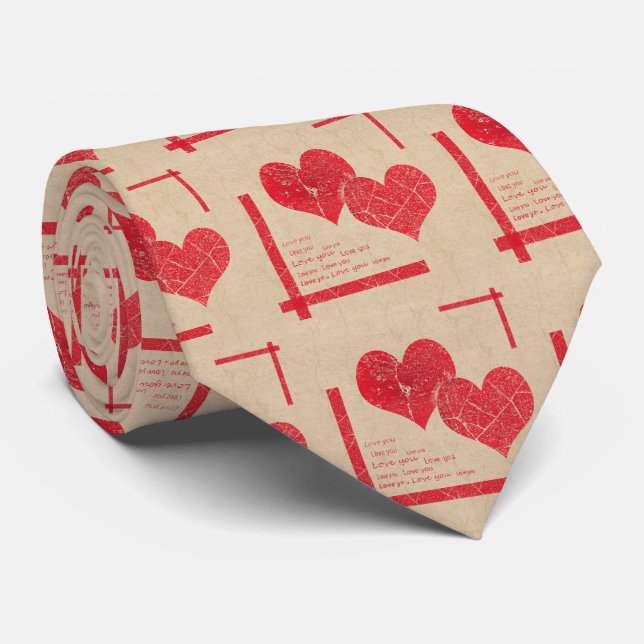 red heart love Valentine's day Tie (Rolled)
