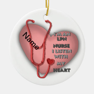 Red Heart LPN Nurse Ceramic Tree Decoration