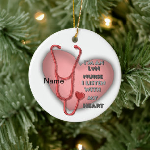 Red Heart LVN Nurse Ceramic Tree Decoration