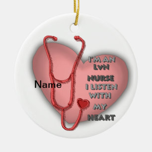Red Heart LVN Nurse Ceramic Tree Decoration