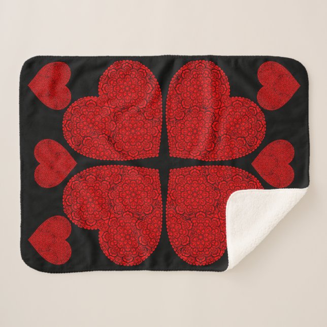 Red Heart Mandala   Sherpa Blanket (Front (Horizontal))