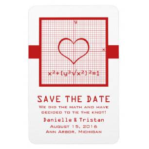 Red Heart Math Graph Save the Date Magnet