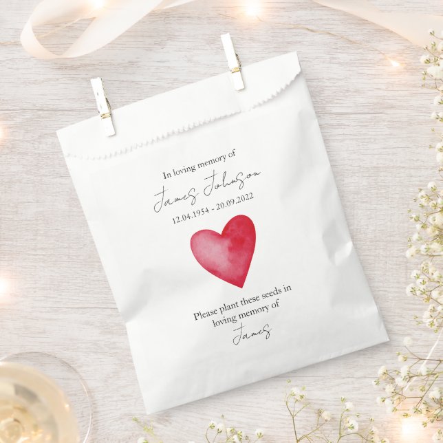 Red Heart Memorial Funeral Seed Favour Bags (Clipped)
