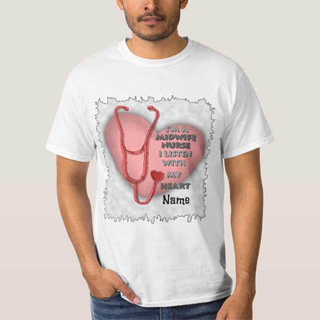 Red Heart Midwife Nurse T-Shirt (Front)