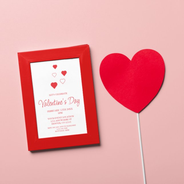 Red Heart Minimalist Valentine's Day Party Invitation (Creator Uploaded)