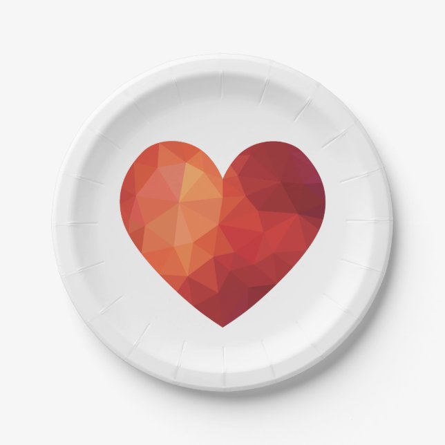 Red heart modern geometric design paper plate (Front)