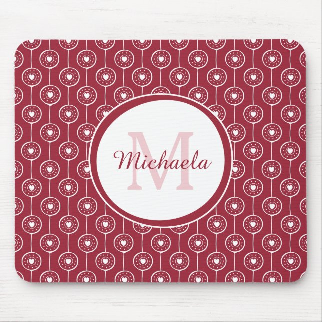 Red Heart Monogram Mouse Pad (Front)