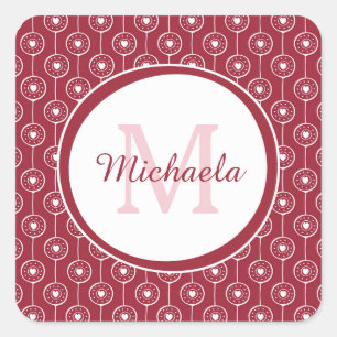 Red Heart Monogram Square Sticker