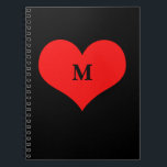 Red Heart Monogrammed Initial Name Black Cute Notebook<br><div class="desc">Designed with cute red heart design in solid black background and text template for monogrammed initial. You may change the background colour as you wish!</div>