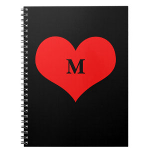 Red Heart Monogrammed Initial Name Black Cute Notebook