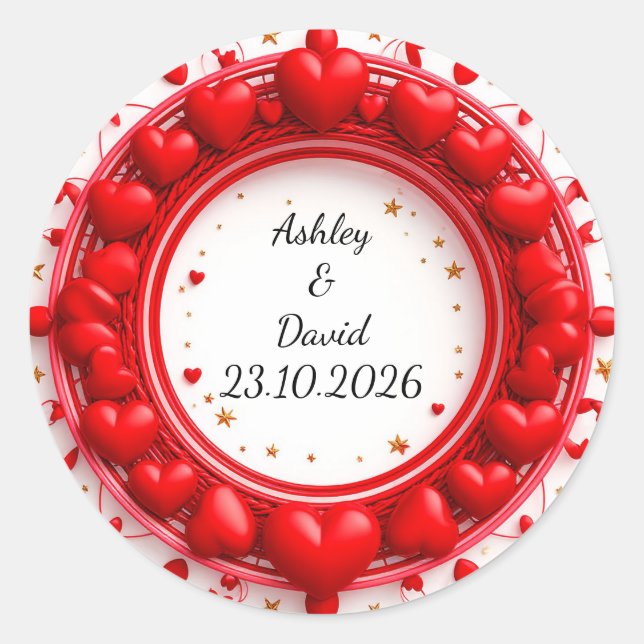 ❤️ Red Heart Name Design For Wedding Favour Labels (Front)