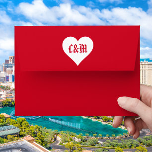 Red Heart Name Monogram Valentines Wedding Envelope